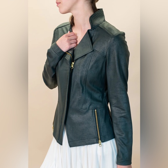 Clara Sunwoo hunter green liquid leather signature jacket Size Small - Picture 13 of 13